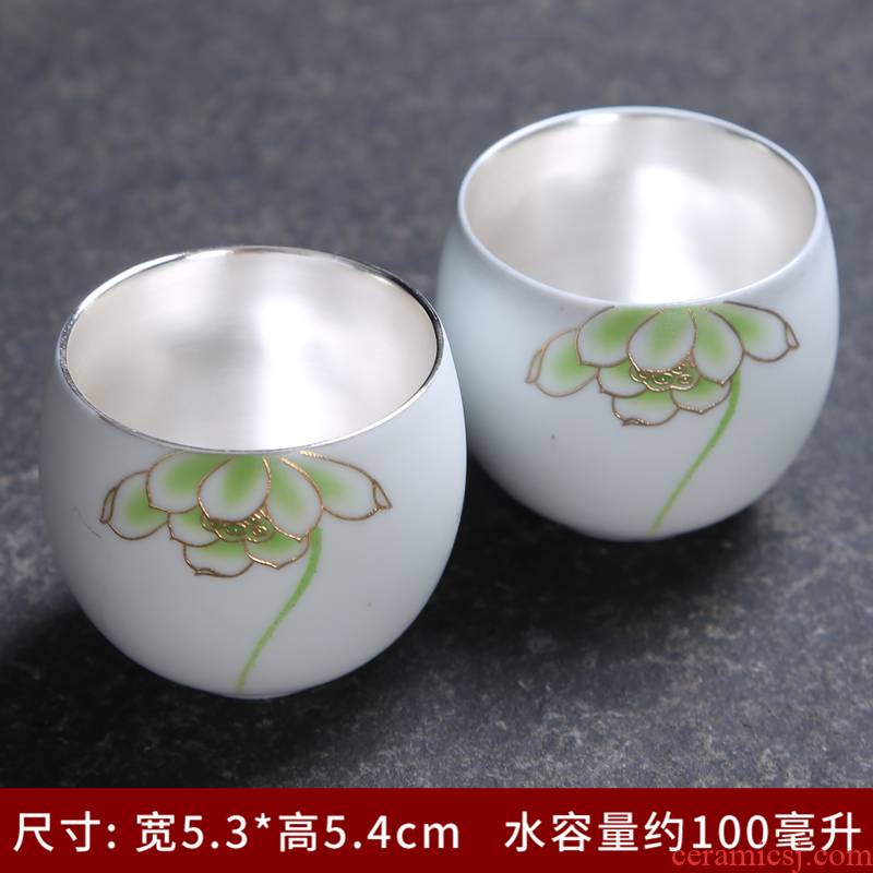 Sterling silver cup silver cup 999 bladder jingdezhen porcelain craft kung fu tea tasted silver gilding single cup sample tea cup