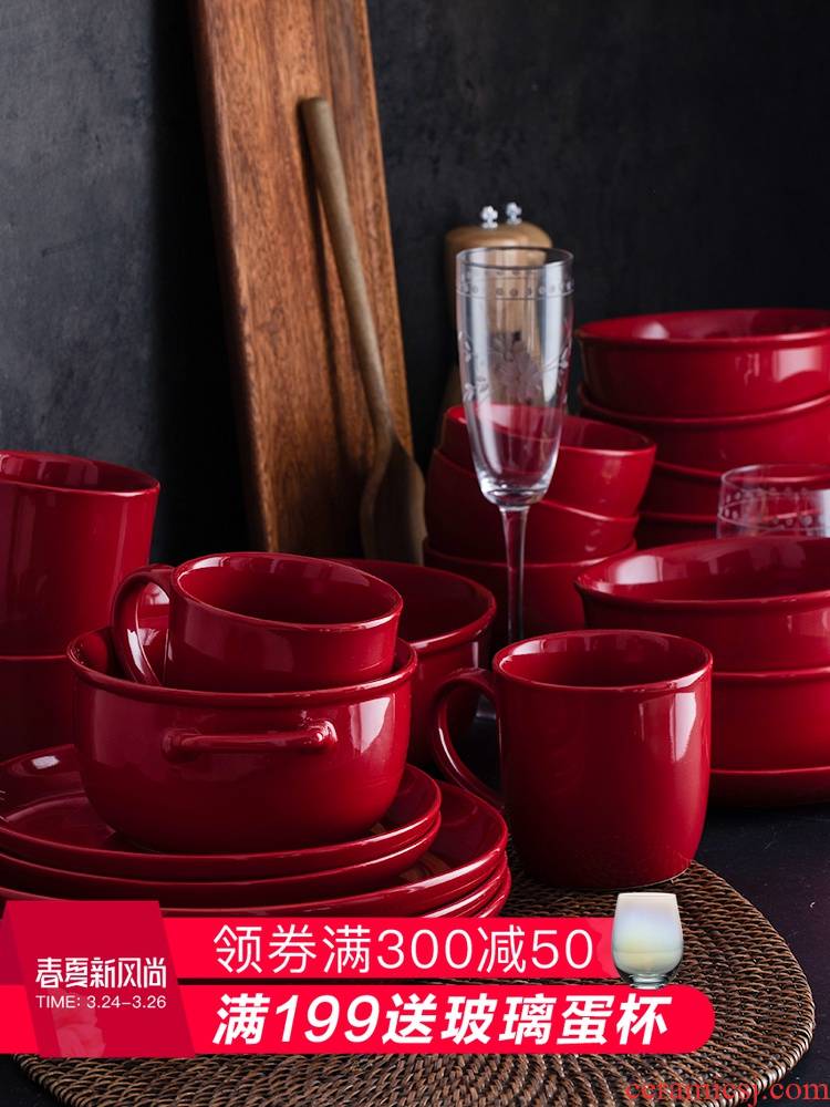 And Carmen red suit household ceramics tableware dishes pure color housewarming gift wedding wedding dishes