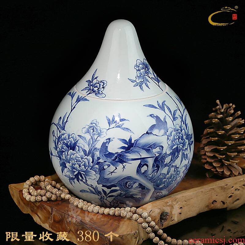 Jing DE and auspicious caddy fixings jingdezhen pure manual storage POTS limited collection wealth longevity and good canister
