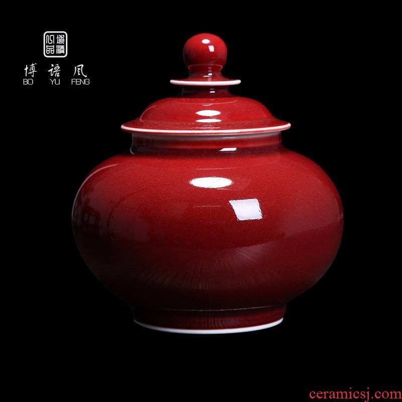 Bo wind jingdezhen ruby red ceramic tea pot large household seal pot small half jins of puer tea storage tank