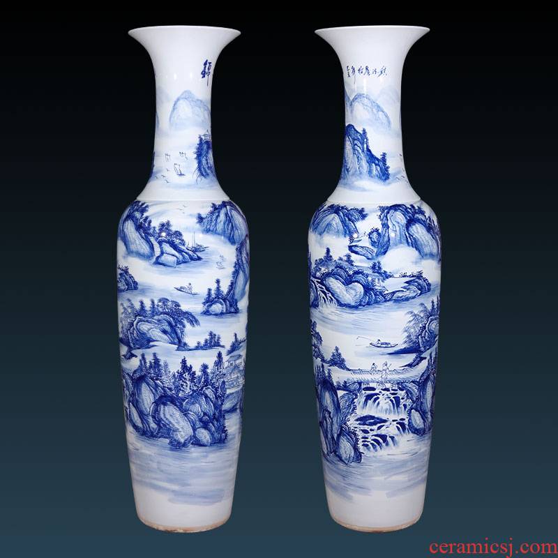 Jingdezhen ceramics hand - made archaize of large blue and white porcelain vase Chinese style living room hotel villa decorations