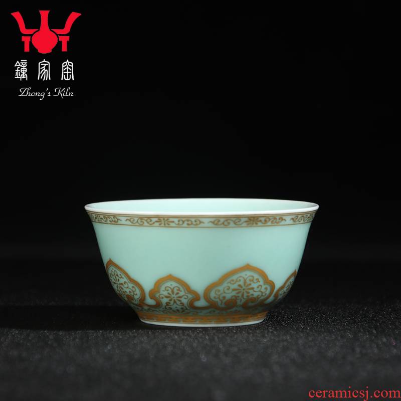 Jingdezhen ceramic green glaze hand - made paint filled grain porcelain masters cup individual sample tea cup kung fu tea cups