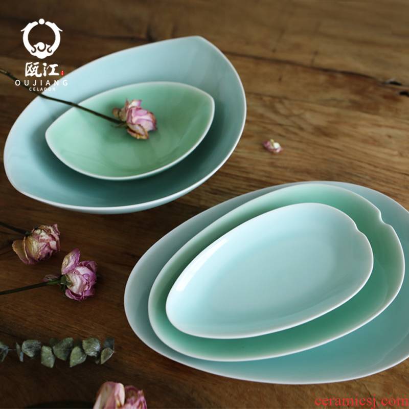 Oujiang longquan celadon celadon tableware creative dish soup bowl celadon dish dish fruit bowl large soup bowl