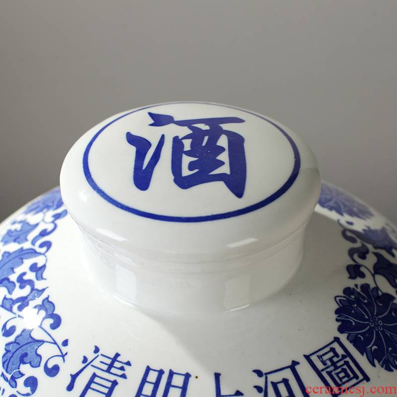 Jingdezhen blue and white porcelain jars ceramic bottle home wine into 10 jins 50 kg sealed empty wine tanks have the dragon 's head