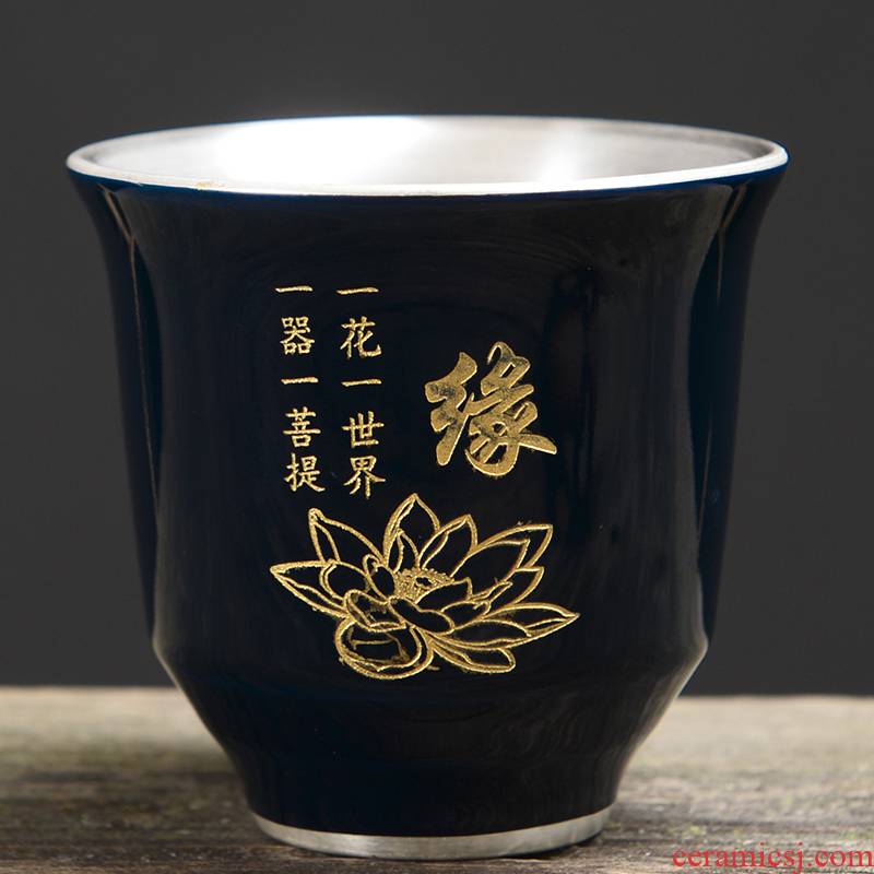 999 silver mine loader bladder ceramic cups silver colored enamel coppering. As kung fu tea master cup single cup large silver cup