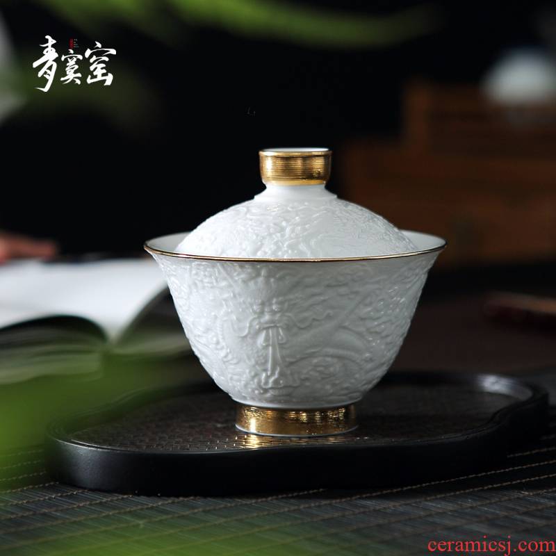Its green up tureen jingdezhen ceramic tea cups of the big three of the bowl to use single white porcelain set tea service