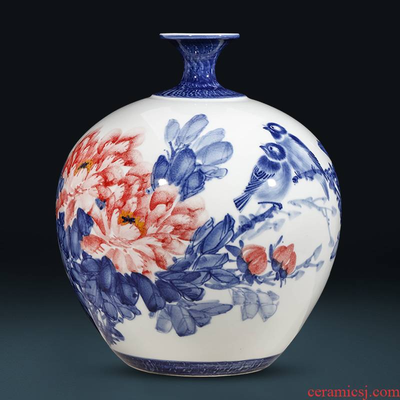 Jingdezhen blue and white peony famous hand - made ceramics vase household of Chinese style of the sitting room porch decoration furnishing articles