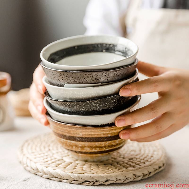 Inscription creative ceramic hand - made rice bowls ink wind mill sand bowl household bowls 4.5 inch bowl