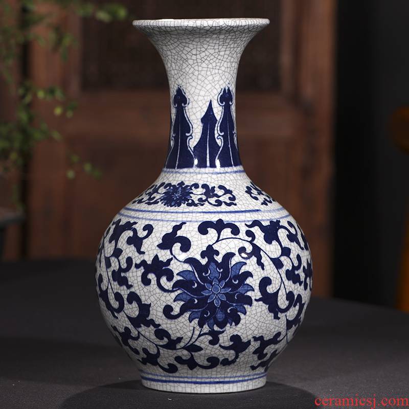 Antique vase of blue and white porcelain of jingdezhen ceramics furnishing articles sitting room flower arranging Chinese style restoring ancient ways household decorative arts and crafts