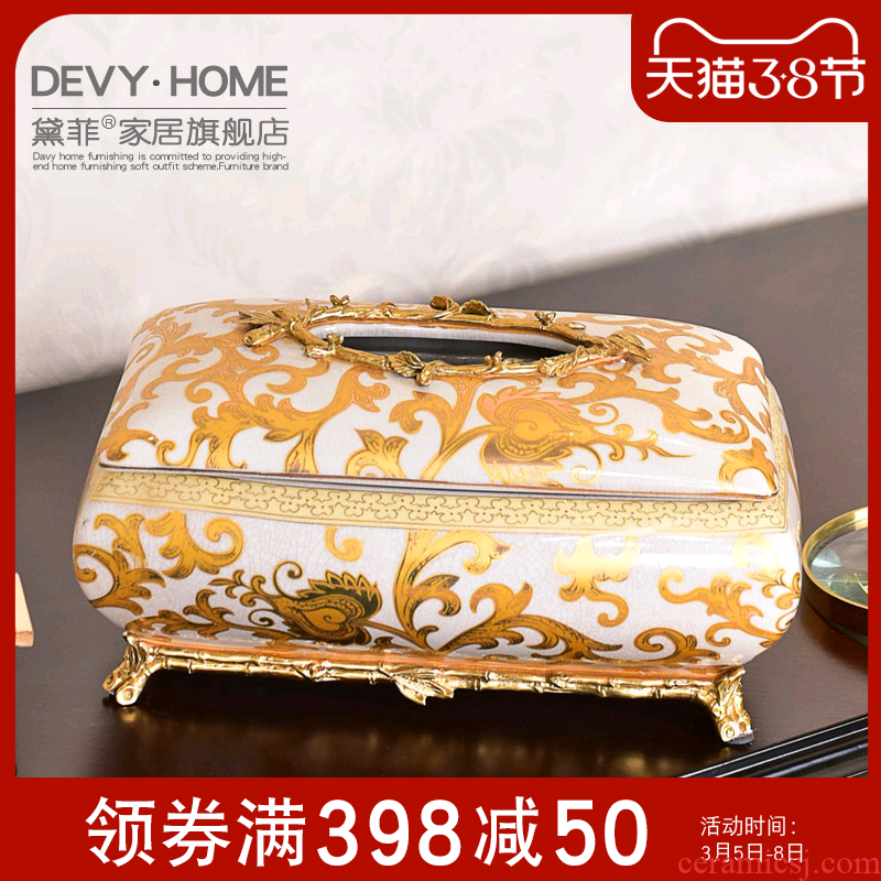 American European - style key-2 luxury ceramic metal tissue boxes sitting room, dining - room smoke box household light tea table to receive key-2 luxury decoration