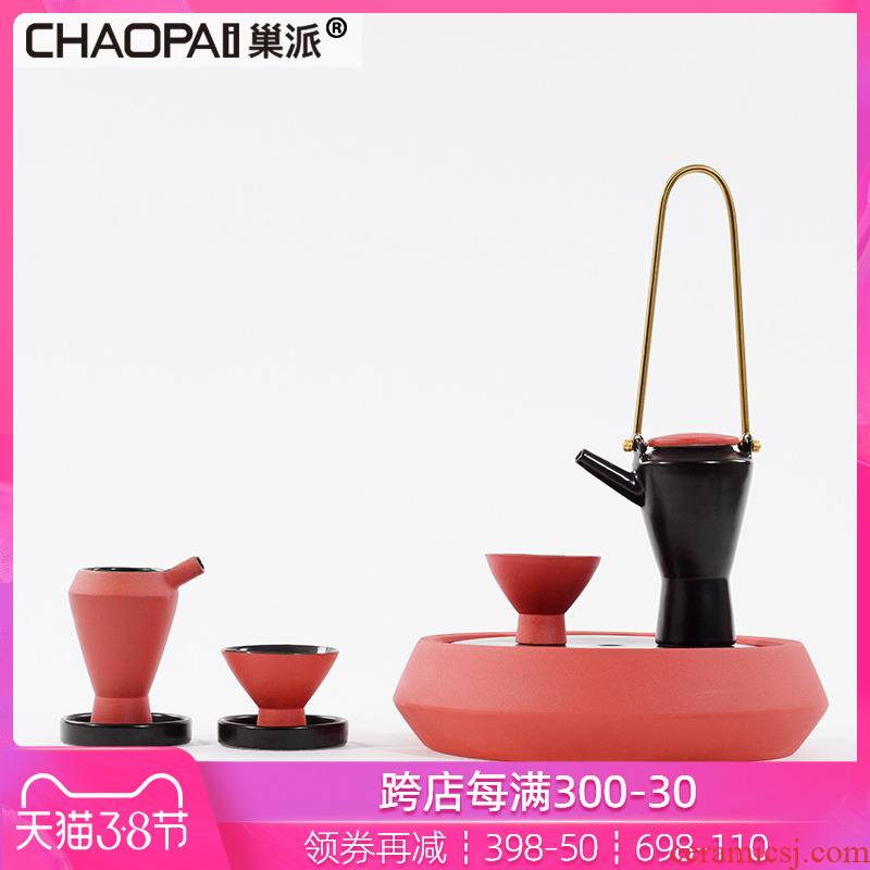 New Chinese style red ceramic tea set example room decoration soft furnishing articles creative Japanese teahouse tea table decorations