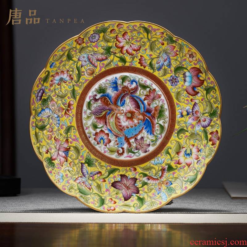 Tang Pin colored enamel pot bearing yellow butterfly bound branch flowers dried fruit tray petals dry mercifully jingdezhen ceramic tray