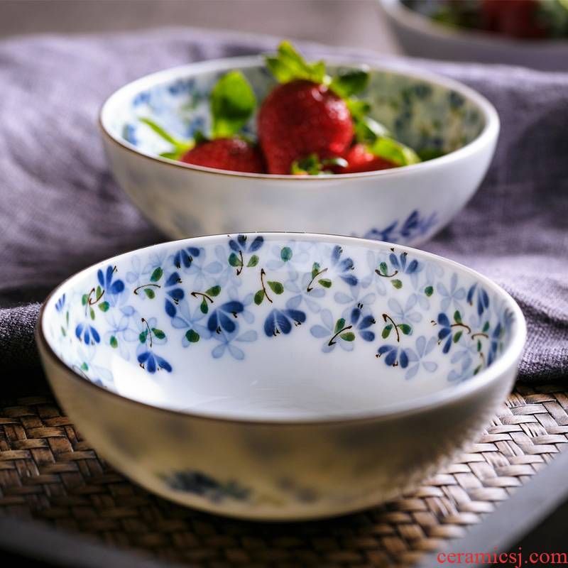 Small bluetooth Japan ceramic bowl household Small bowl noodles bowl of sauce bowl of fruit bowl of Japanese tableware shallow bowl of rice bowl