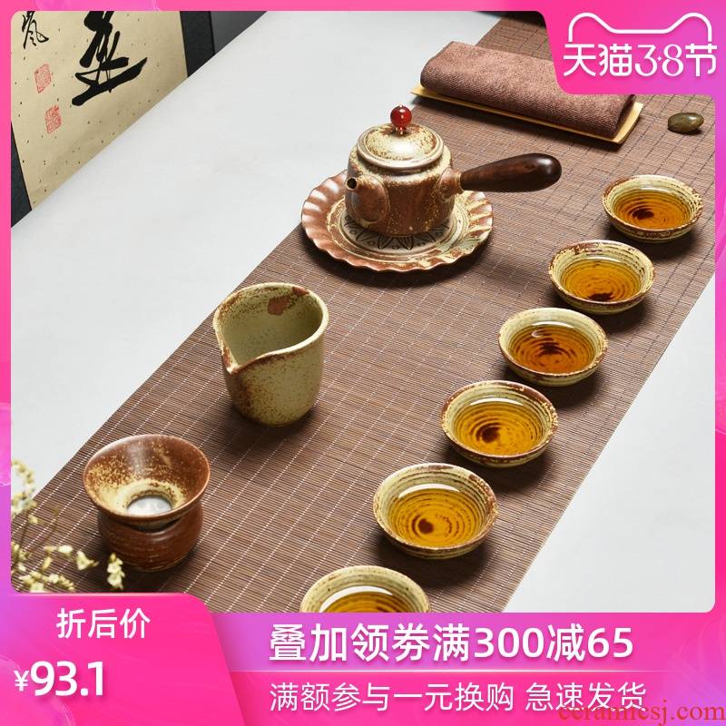 Restoring ancient ways is imitation wood tea set side ebony ceramic kung fu tea set the inoculation pot teapot teacup