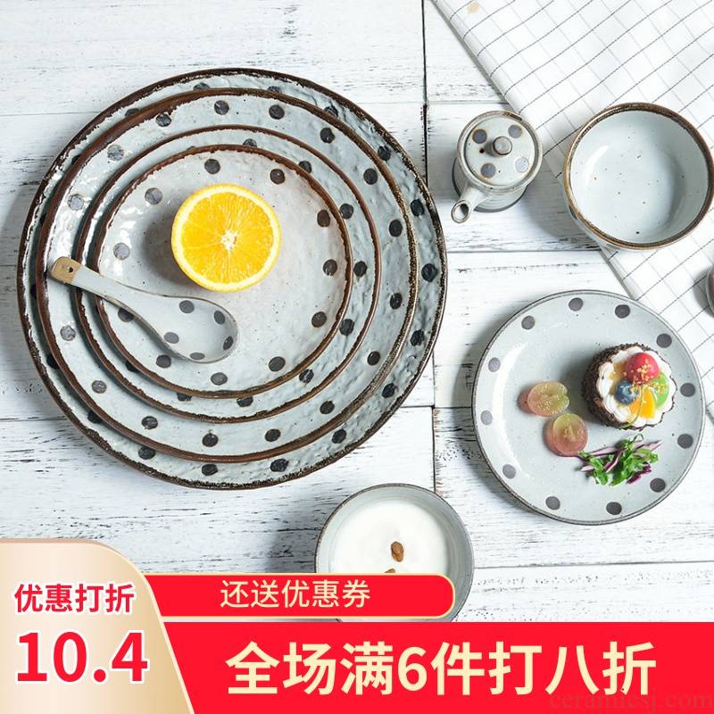 Three ceramic large disk dish plate of fruit salad plate of Japanese Korean characteristic gifts tableware flat a very shallow dish