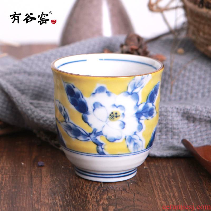 Japan has a valley up ceramic cup under the glaze color Huang Cai pattern glass cups Japanese household glass cups
