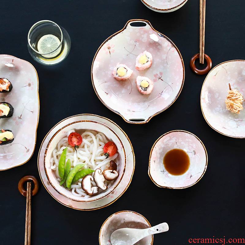 Sakura Japanese hand - made ceramic tableware, treasure dance home dish dish dish ears disc FanPan soup plate
