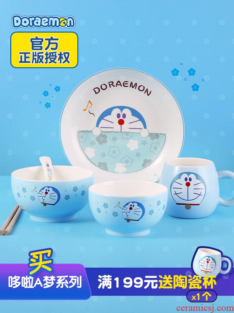 Doraemon Japanese lovely ceramic bowl chopsticks one dish dishes suit creative move household utensils food combination