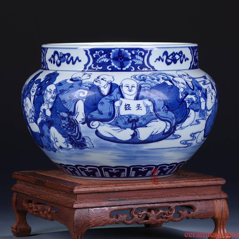 Emperor up antique hand - made 18 arhats cylinder jingdezhen ceramics of blue and white porcelain vase appreciation collection furnishing articles