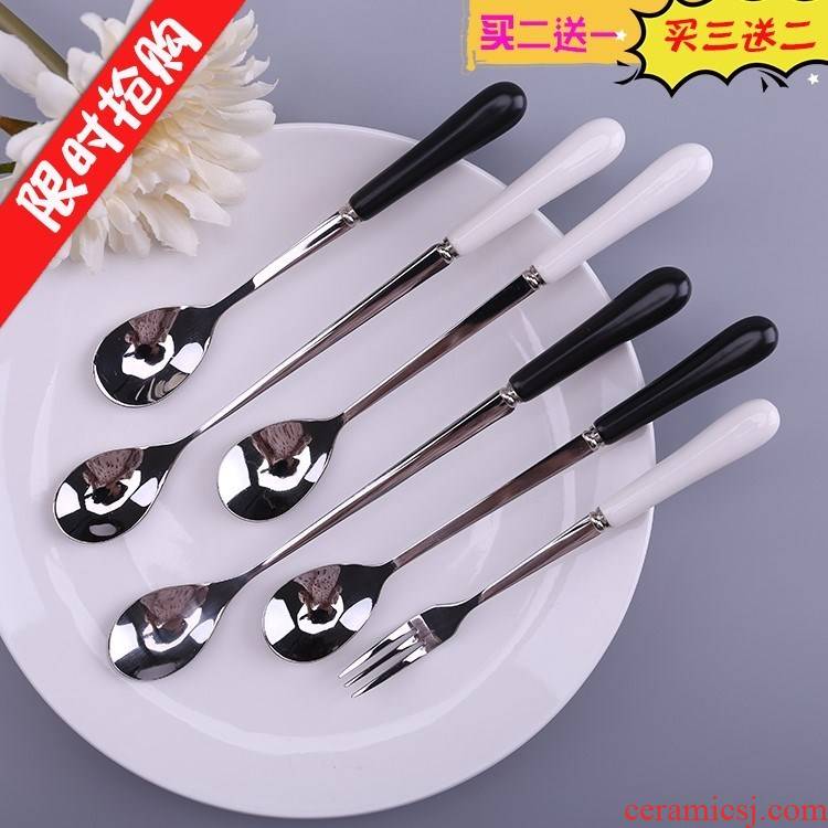 Stainless steel coffee short the small spoon, ceramic long handle household ultimately responds TBSP Korean creative lovely day small forks