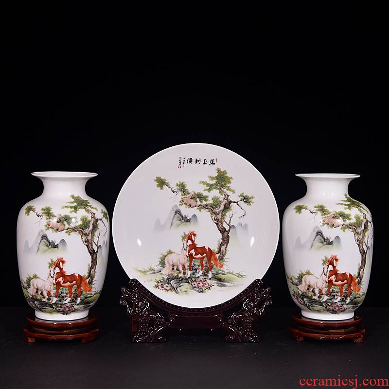 Jingdezhen ceramics three - piece vase furnishing articles of new Chinese style household adornment sitting room flower arranging dried flower crafts