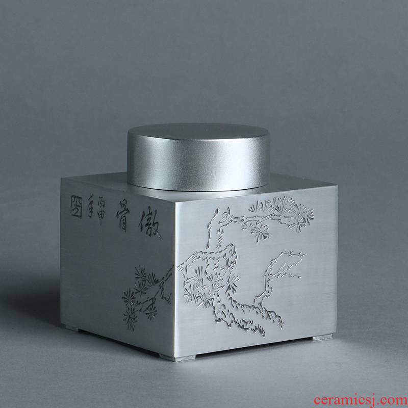 Ceramic story 99.9 purity pure tin tin can caddy fixings manual hand carved square metal seal pot gift tea set