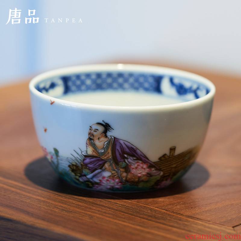 Powder enamel enamel character cup tureen manual oi - Lin said master cup LianHe poetic age of jingdezhen blue and white flowers