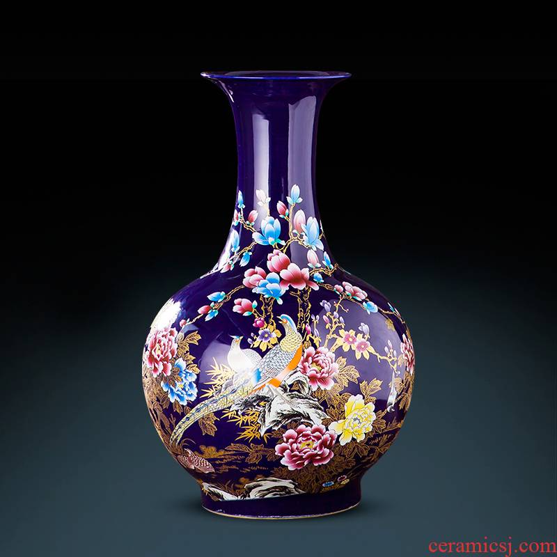 Jingdezhen chinaware big blue vase furnishing articles of Chinese style living room TV ark landed a large decorative arts and crafts