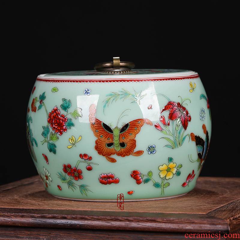 Archaize of jingdezhen porcelain the qing qianlong pastel best butterfly cover can of antique hand - made caddy fixings penjing collection decorations