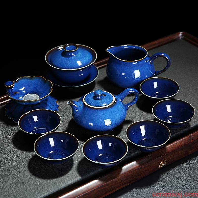 Variable side of kung fu tea set TuHao red glaze porcelain masterpieces teapot master cup contracted household stone gourd ladle suit