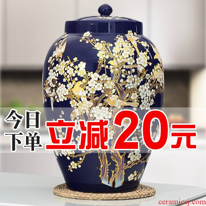 Jingdezhen ceramic barrel pack ricer box store meter box 20 jins 30 jins of 50 pounds with cover household moistureproof insect - resistant rice pot