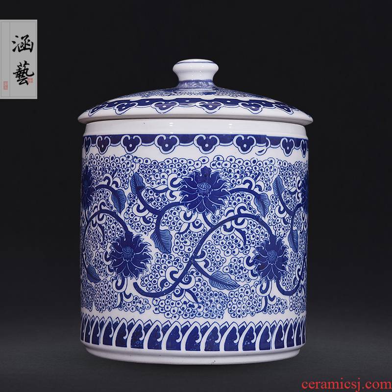 Jingdezhen ceramic straight canister to tie up the lotus flower tea pot sitting room porch Chinese style household adornment furnishing articles of handicraft