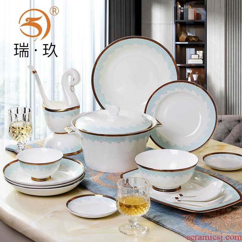 Chinese style household up phnom penh 28 skull porcelain tableware suit six doses of ceramic dishes combine porcelain set of gift boxes