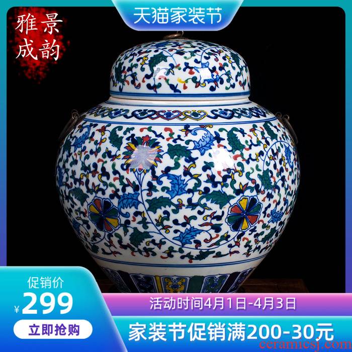 Jingdezhen blue and white youligong large caddy fixings hand - made ceramic vase seal storage tank by hand to restore ancient ways