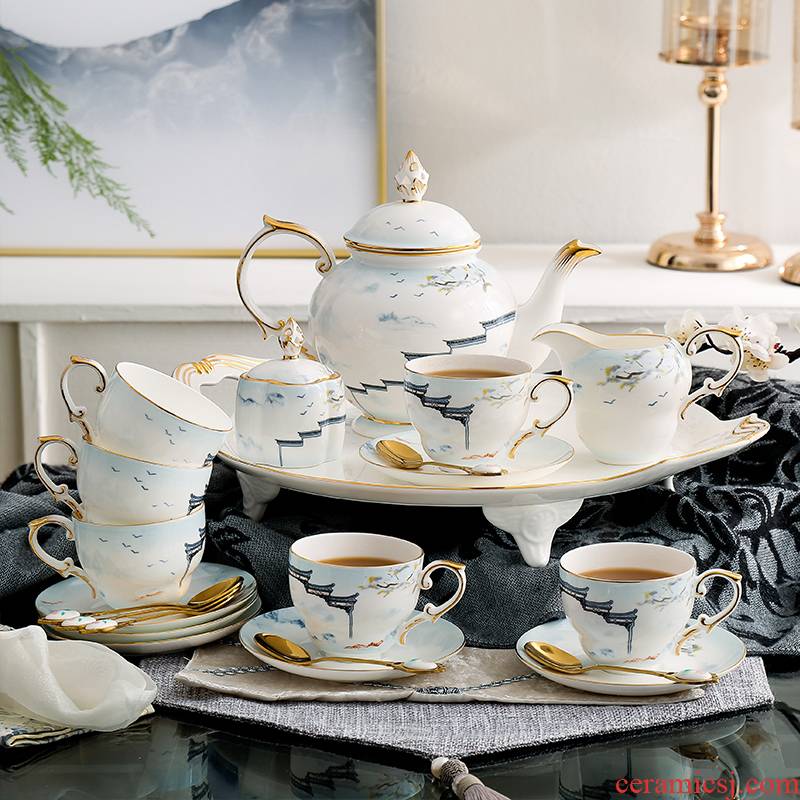 English afternoon tea tea pot light key-2 luxury ceramic cups, small new key-2 luxury home coffee cups and saucers suit
