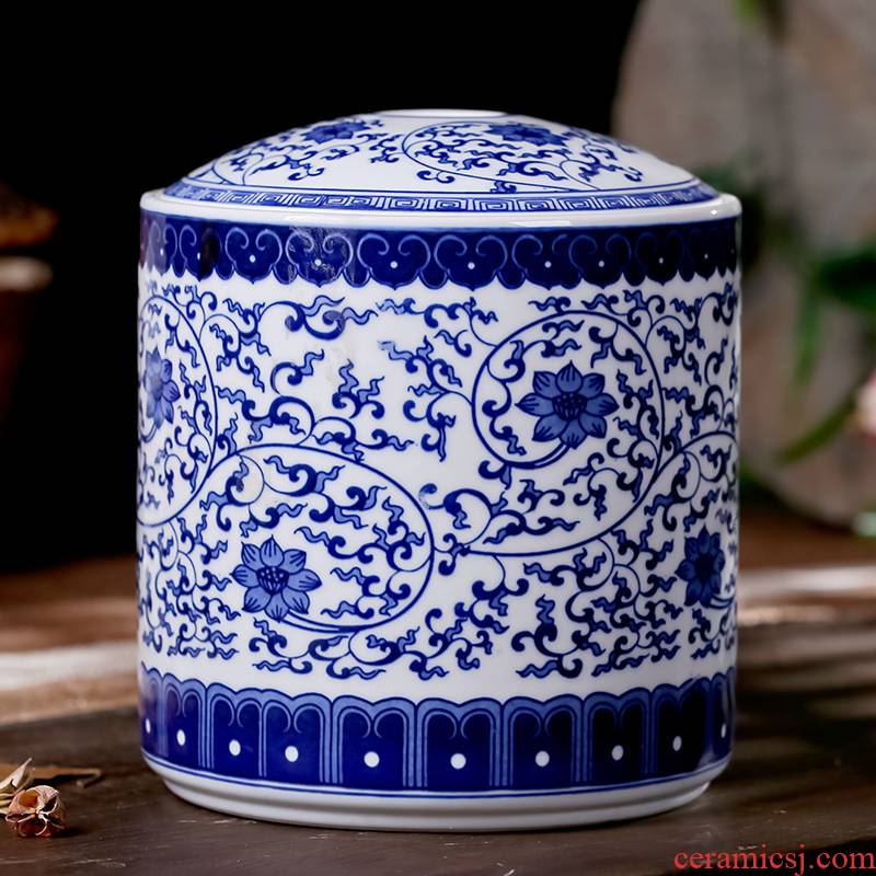 Jingdezhen ceramic creative manual caddy fixings seven loaves blue - and - white branches sealed storage loose tea caddy fixings furnishing articles