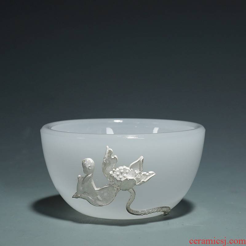 The world white porcelain teacup kung fu master jade porcelain cups of tea light cup single cup tea tasted silver gilding silver bowl tea set
