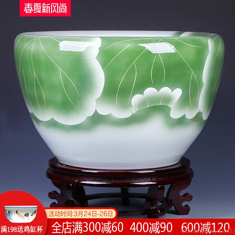 Jingdezhen ceramic landing goldfish bowl basin water lily tortoise cylinder fish bowl lotus refers to potted oversized living room