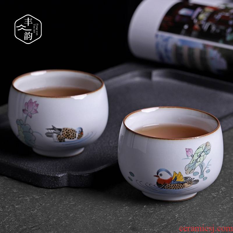 Imitation song dynasty style typeface up manual hand sample tea cup cup men 's and women' s master cup ceramic kung fu tea set for a wedding gift