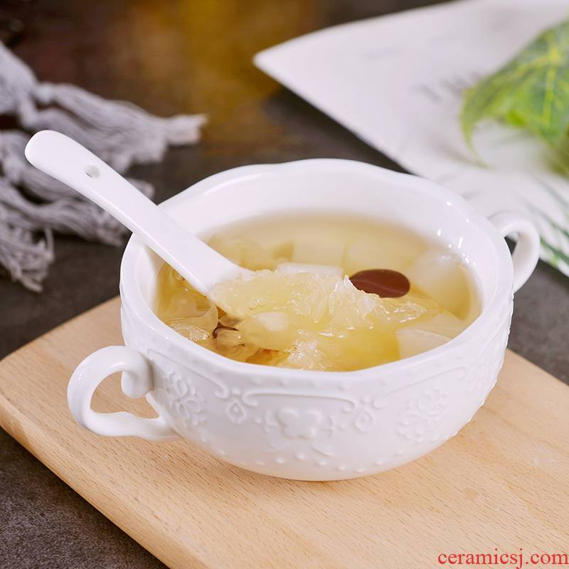 Jingdezhen glaze under CaiHuDie relief grain ceramic ears to use household small European - style soup bowl bowl dessert ultimately responds soup bowl