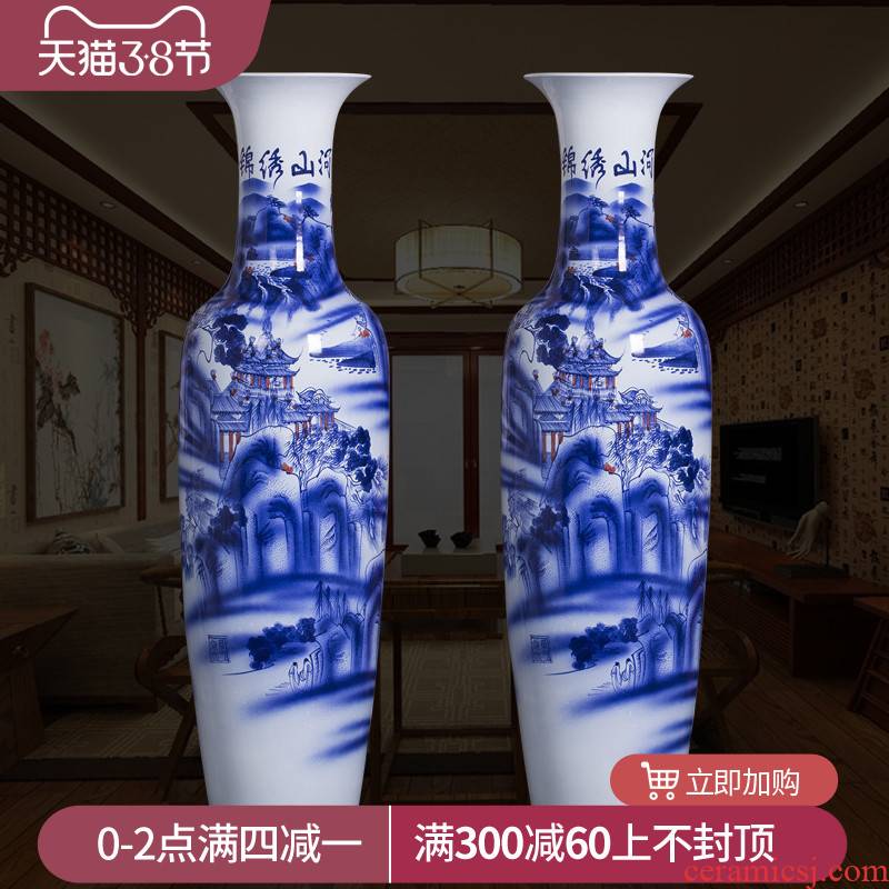 Jingdezhen ceramic hand - made splendid sunvo large blue and white porcelain vase home sitting room adornment is placed large