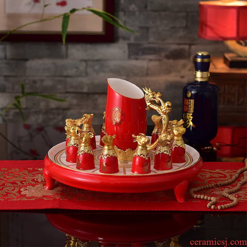 Chinese zodiac wine cup wine glass ceramics suit ipads China liquor cup wine household gifts