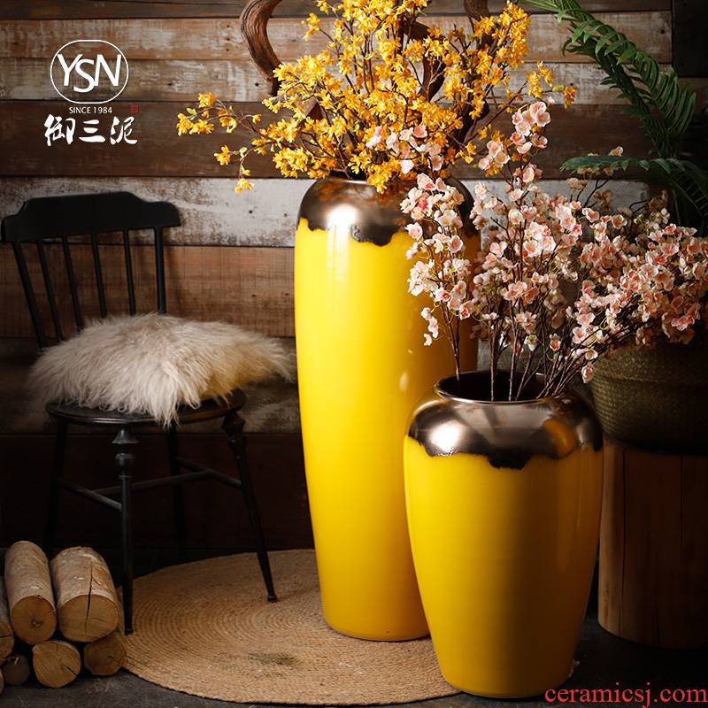 Ceramic vase simulation flower adornment flower arranging ground large porcelain decoration big yellow plutus festival furnishing articles sitting room