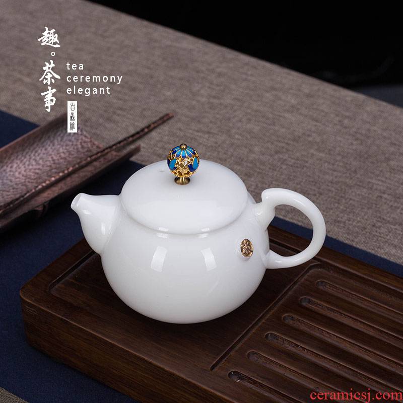 Kung fu tea set, a dimension of jingdezhen ceramics household pot teapot side put the pot of suet jade white porcelain pot