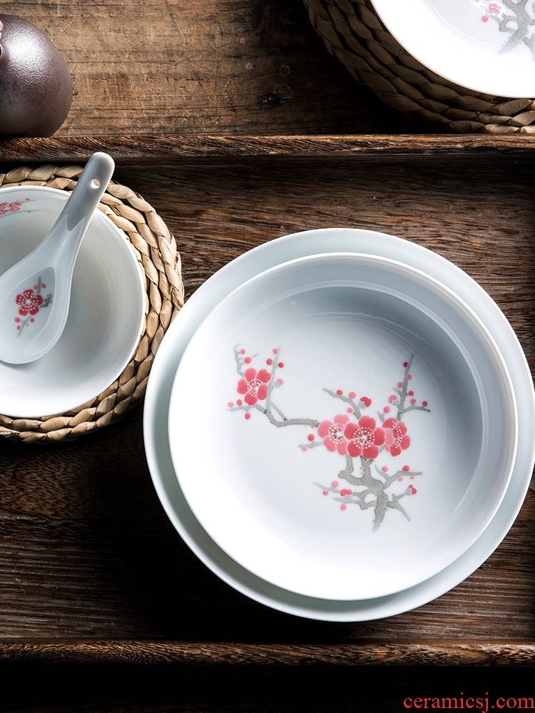 China red porcelain up with hong mei annunciation 56 head tableware under the liling glaze colorful hand - made ceramic bowl dish gifts sets