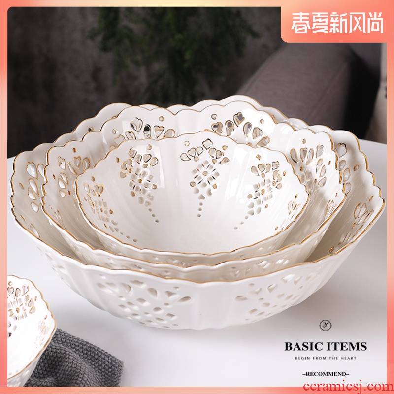 European ceramic plate hollow out stroke dried fruit bowl big fruit bowl household act the role ofing is tasted furnishing articles I sitting room tea table