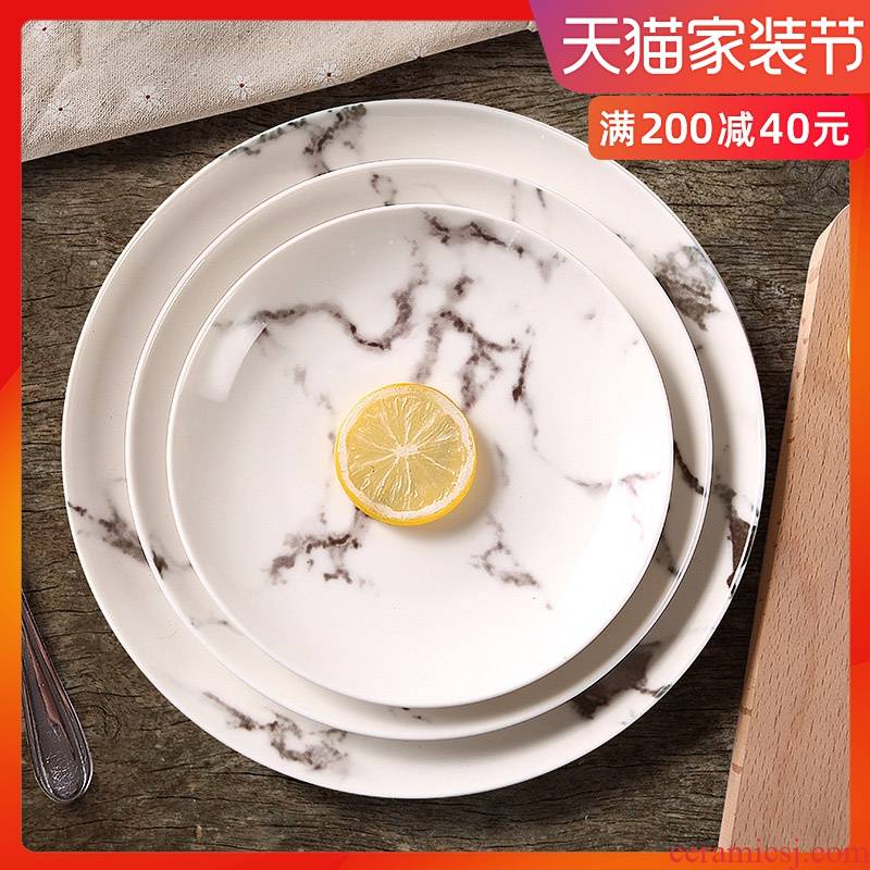 Marble dish dish dish of household ceramic fish plate flat sheng 0 steak plate disc western - style food tableware