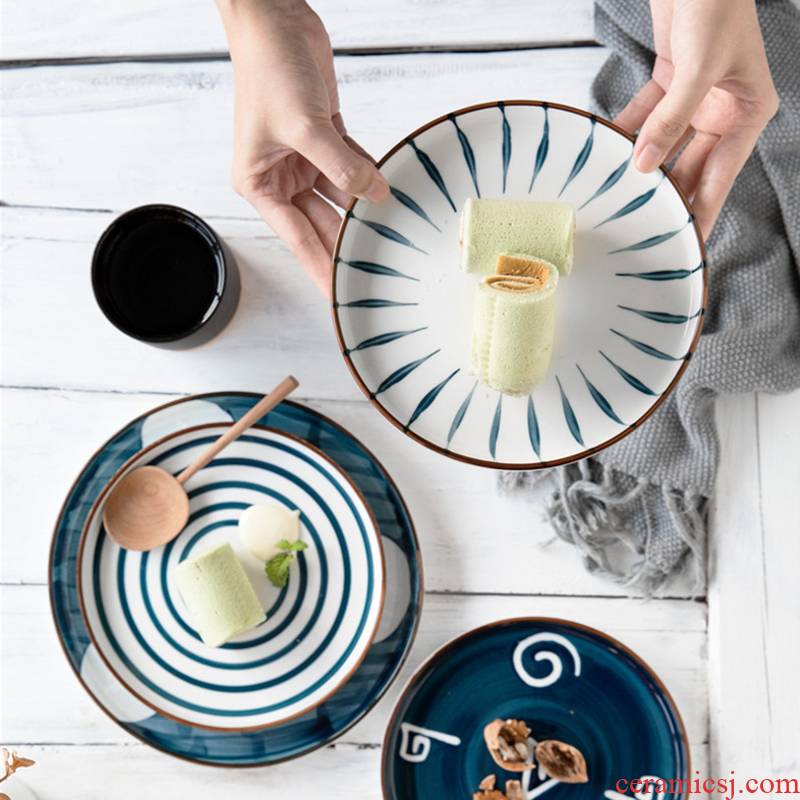 Japanese creativity under the glaze color hand - made ceramic tableware home sweet snack plate flat circular plate, fish plate