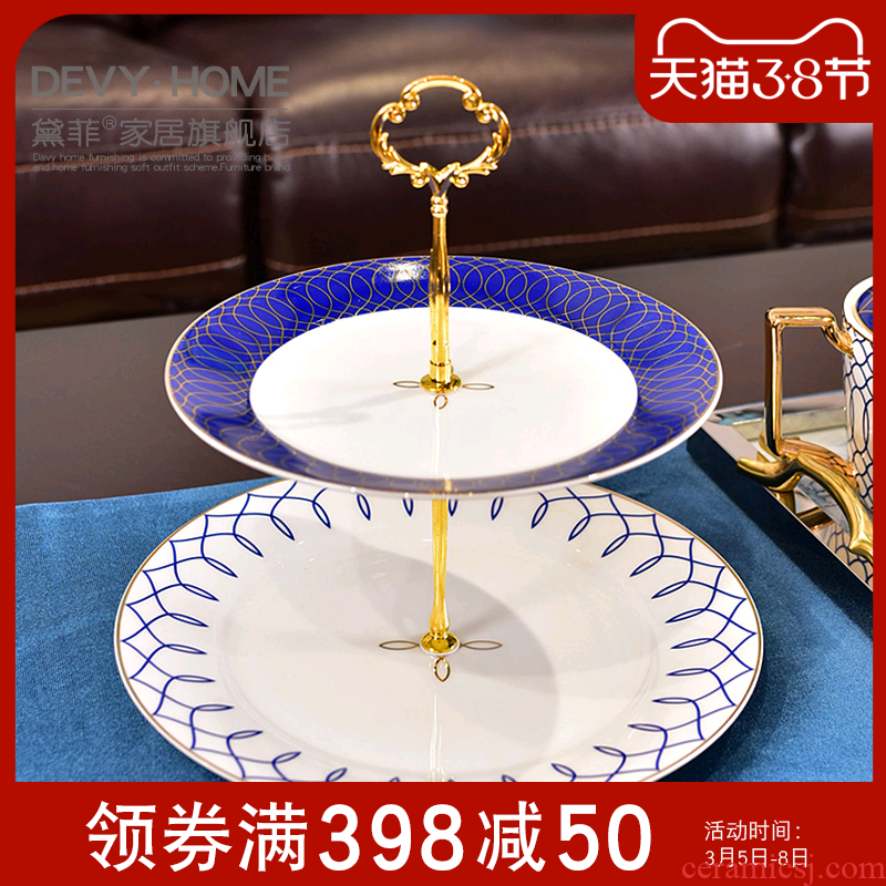 American light key-2 luxury European - style afternoon tea double ceramic fruit bowl, small delicate Chinese pastry dish of tea table decoration furnishing articles
