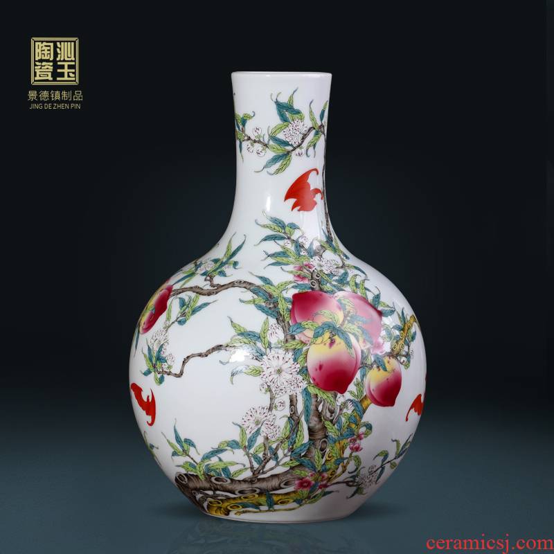 Jingdezhen ceramic vases, flower arranging archaize sitting room nine big vase pastel peach tree furnishing articles rich ancient frame decoration